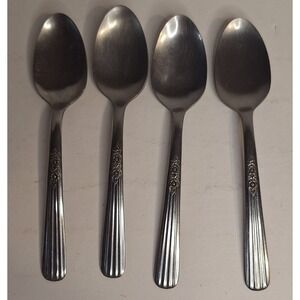 Lot of 4 Thor Oneida fluted rose teaspoon flat silver ware stainless 6 inch